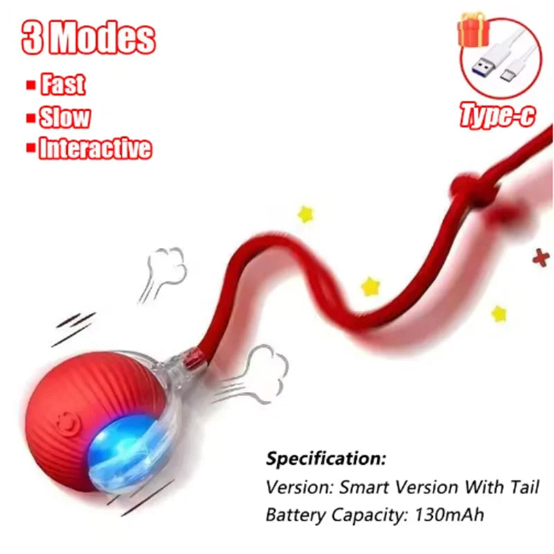 Cat Interactive Ball Toy, Automatic Rolling Ball with Tail, Rechargeable Smart Pet Interactive Toy, Intelligent Toy for Cat
