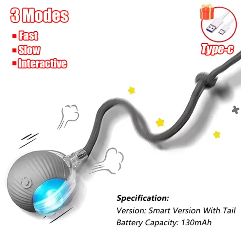 Cat Interactive Ball Toy, Automatic Rolling Ball with Tail, Rechargeable Smart Pet Interactive Toy, Intelligent Toy for Cat